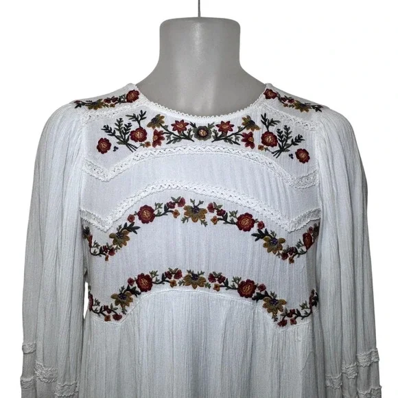 Free People Pasadena Embroidered Mini Dress Long Sleeve Romantic Small - Picture 4 of 12
